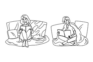 interior cozying up book vector, a Person Illustration by pikepicture