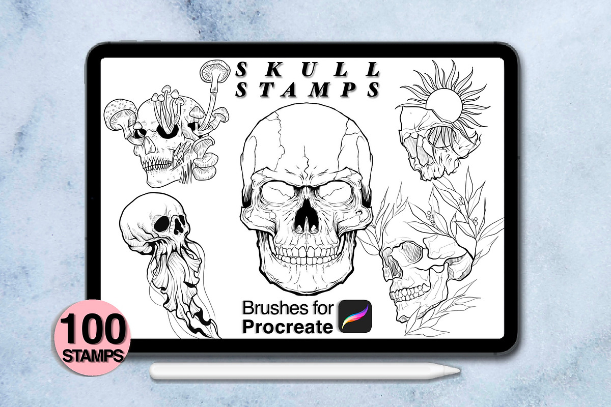 100 procreate skull stamps, a Brush Add-On by Arts For Peace (Photo 9 of 10)