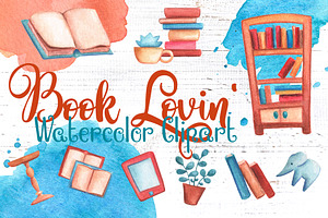 Vintage Books Watercolor Clipart, a Decorative Illustration by RabbitAndPencil