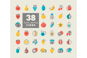 38 Fruits And Berries Icons Set