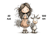 Whimsical Floral Girl and Baby Goat, an Animal Illustration by GiraffeCreative (Thumbnail 7 of 20)
