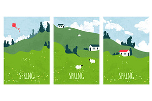 Green grass hills, spring meadow, an Illustration by art PVP - market