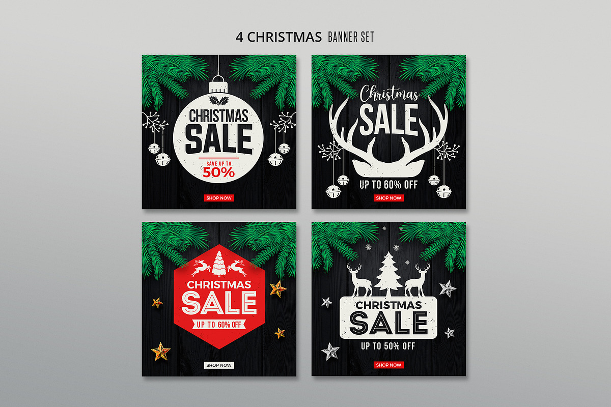 Christmas Banners Set  4 Fully Layer, a Templates & Theme by DesignWorkz