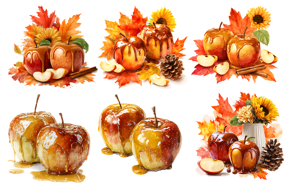 Watercolor Caramel Apples Clipart, a Decorative Illustration by stickermadness (Photo 4 of 4)