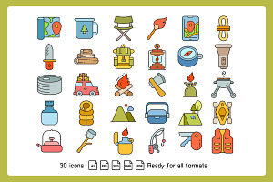 Camping And Hiking Icons Set Vector