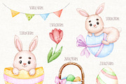 Cute Easter Bunny Watercolor Clipart, an Animal Illustration by ekossa_art (Thumbnail 2 of 5)