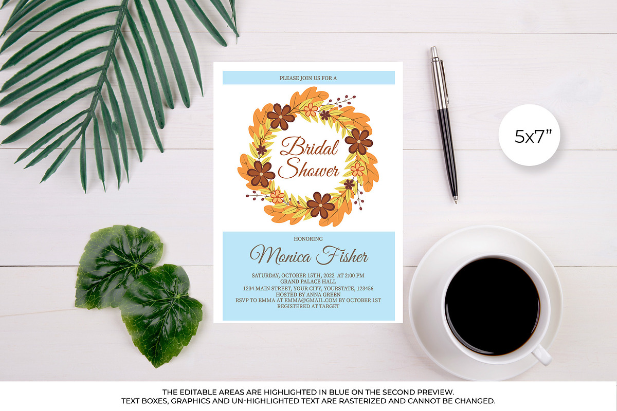 Fall Bridal Shower Invitation Card, a Stationery Template by LaBelezokaDesign (Photo 2 of 2)