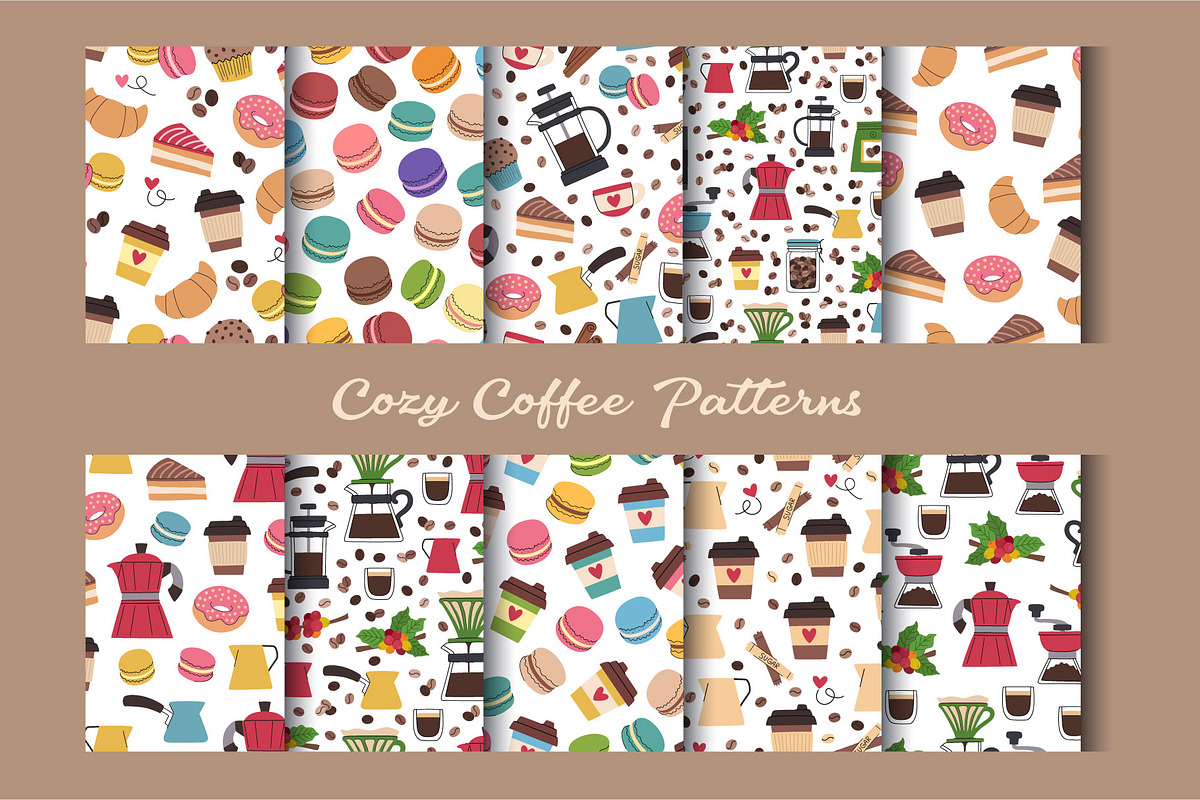 Cartoon Coffee Patterns, a Pattern Graphic by Barsuk's Shop (Photo 1 of 2)