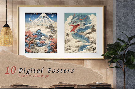 10 Japanese Ukiyo-e Posters PNG, a Poster Template by mkStudioLab