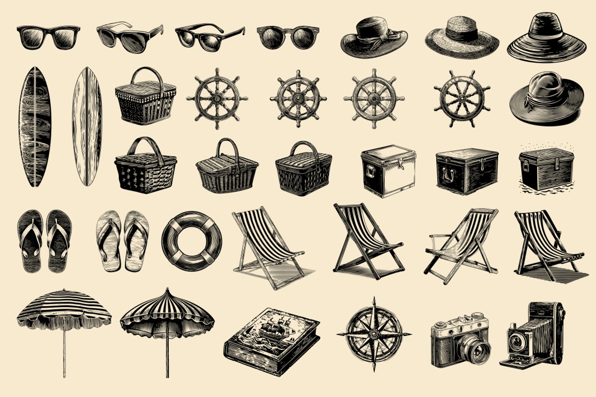Vintage Coastal Travel Illustrations, an Object Illustration by Nocturnal Wolf (Photo 9 of 27)