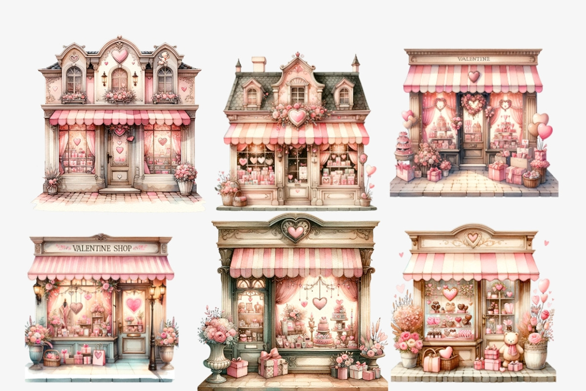 Valentine Shops Clipart Bundle, a Seasonal Illustration by Tanya Kart (Photo 6 of 6)