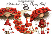 Whimsical Enjoy Poppy Girl Clipart, a Seasonal Illustration by designcity5 (Thumbnail 1 of 5)