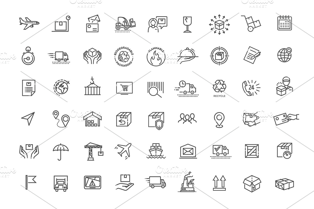 Shipping Icons Set, a Transportation Illustration by Tettygreen (Photo 1 of 3)