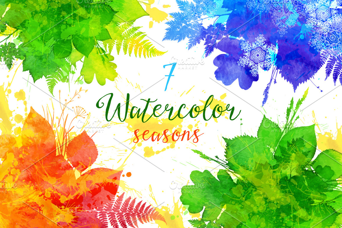 7 watercolor vector seasons banners