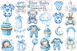 Watercolor Blue Baby Shower PNG Clip, an Illustration by Watercolor design