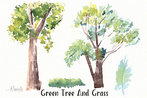 №138 Summer Green Tree And Grass, a Decorative Illustration by Rasveta