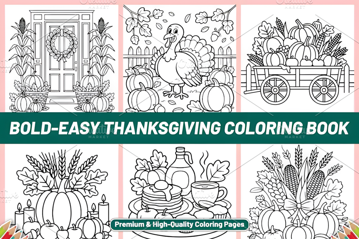 BOLD EASY THANKSGIVING COLORING BOOK, a Seasonal Illustration by Coco Bloom (Photo 3 of 3)