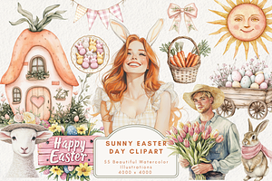 Sunny Easter Day Clipart, an Illustration by NadiaTheronArt