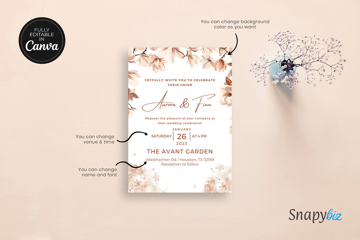 Boho Wedding Invitation Canva Temp, an Invitation Template by Snapybiz (Photo 3 of 10)