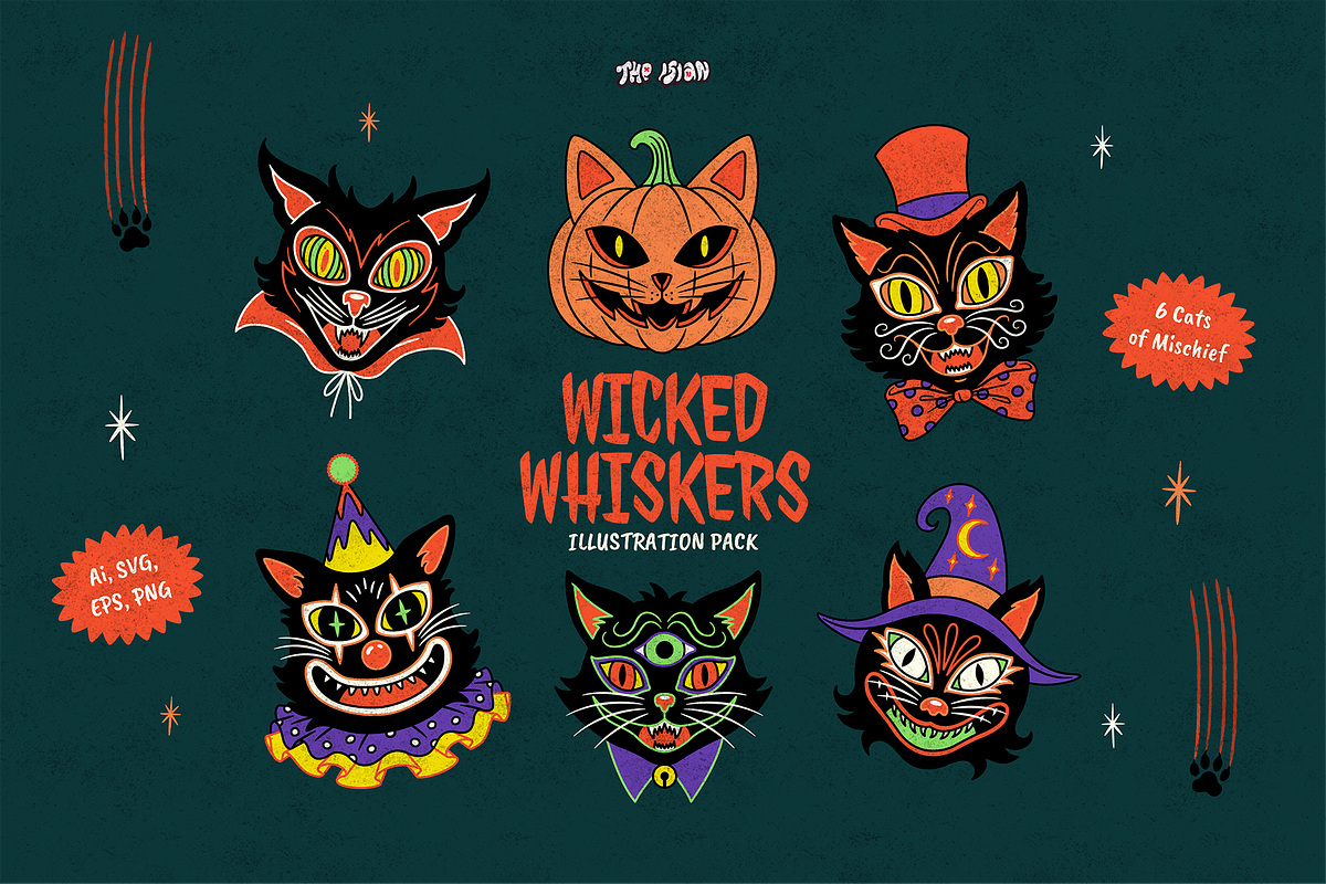 Wicked Whiskers Illustration Pack, an Object Illustration by The Isian (Photo 1 of 6)