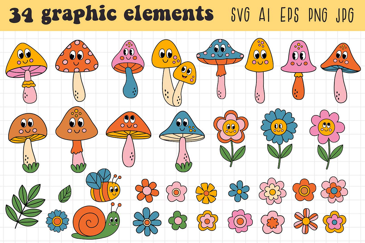 cute Mushrooms and flowers, a Seasonal Illustration by NataKa (Photo 2 of 10)