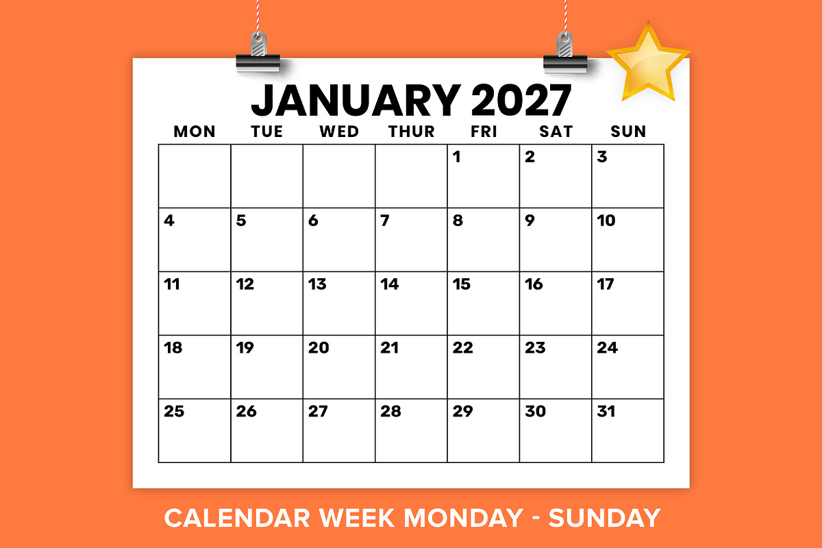 2027 8.5x11 Inch MON-SUN Calendar