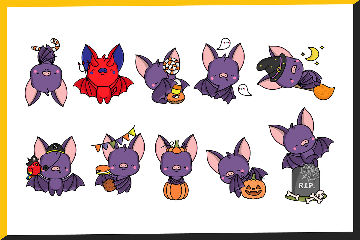 Halloween Bat Kawaii Illustrations, an Animal Illustration by ArtVarStudio (Photo 2 of 3)