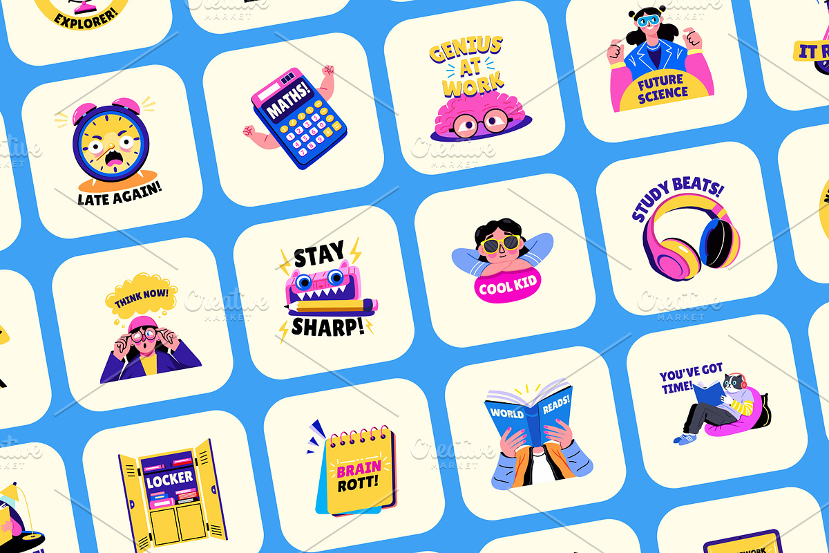 Animated School Stickers Collection | Creative Market