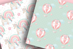 Floral Unicorn Digital Paper Pack