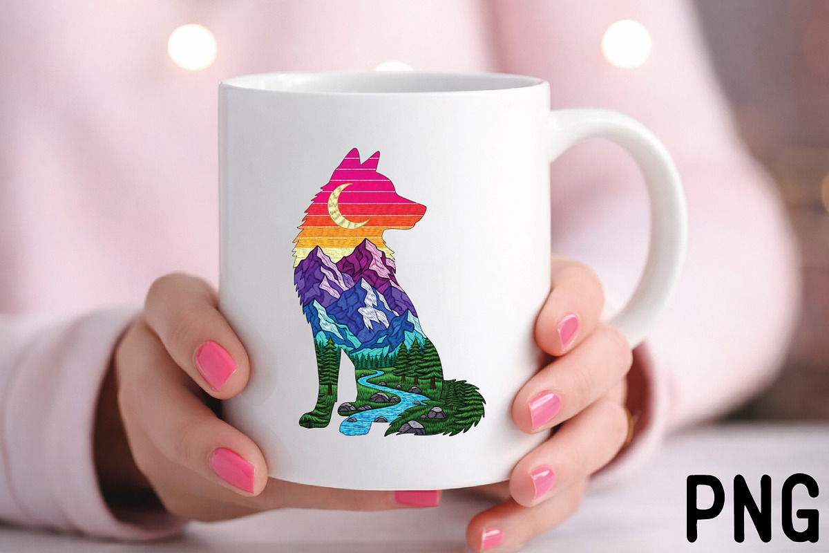 Whimsical Wolf Sublimation Png, an Illustration by Black Bird Studio (Photo 3 of 3)
