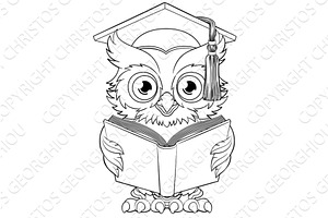 Wise Owl Cartoon Old Professor, an Education Illustration by Christos Georghiou