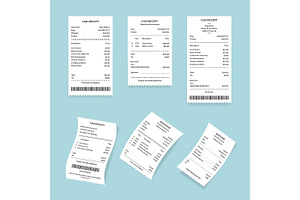 Cash Register Receipts Set. Vector, an Object Graphic by Bigmouse_art