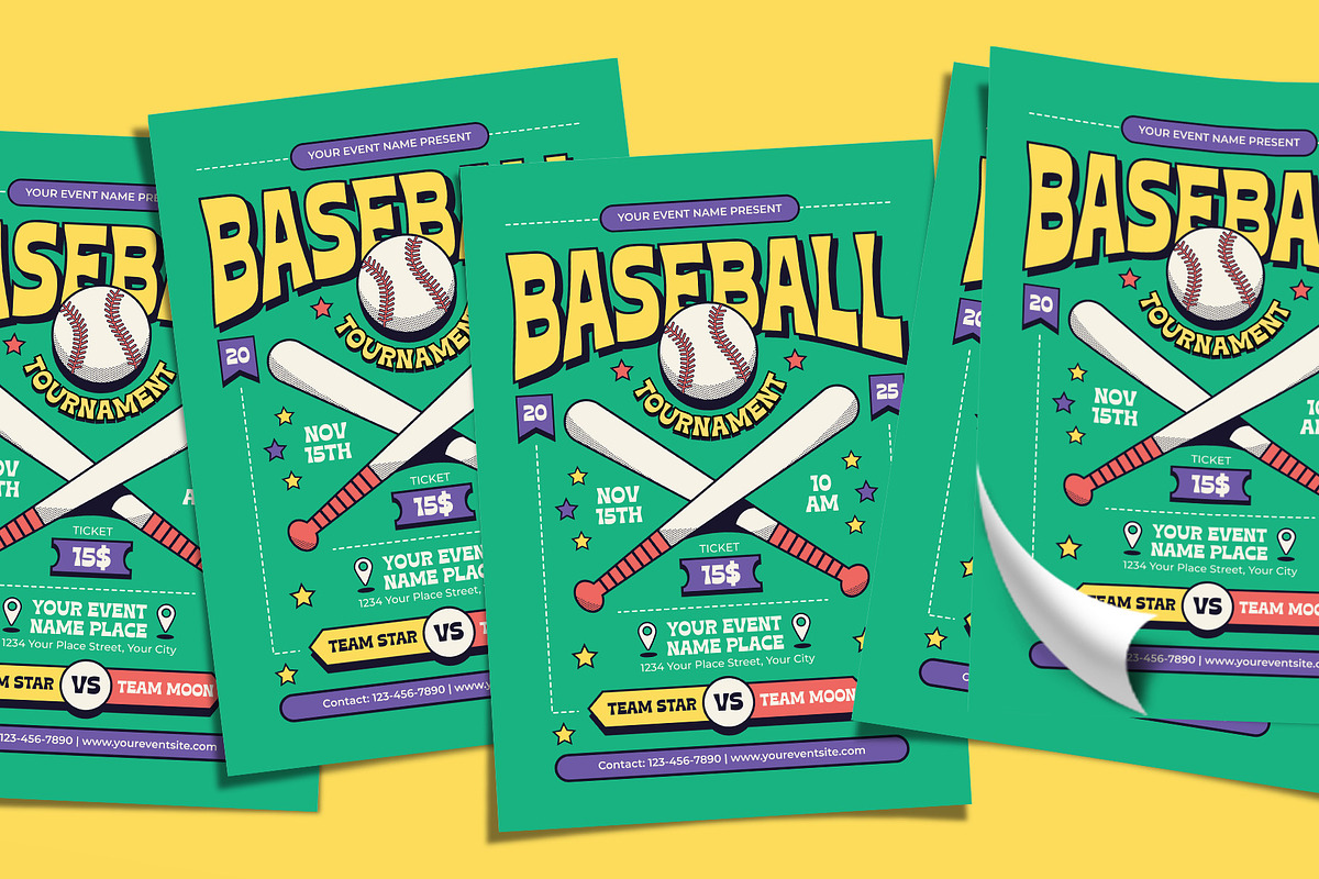 Retro Baseball Tournament Flyer, a Flyer Template by Tiptop Graphic (Photo 4 of 5)