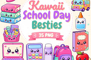 Kawaii School Supplies Clipart, an Education Illustration by Tanya Kart