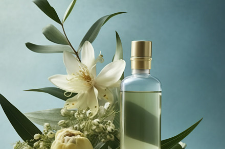 Natural skincare cosmetics bottles background, a Photo by Dvoevnore photos