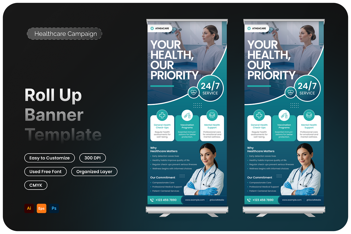 Healthcare Campaign Roll Up Banner, a Poster Template by Annora Studio (Photo 1 of 6)