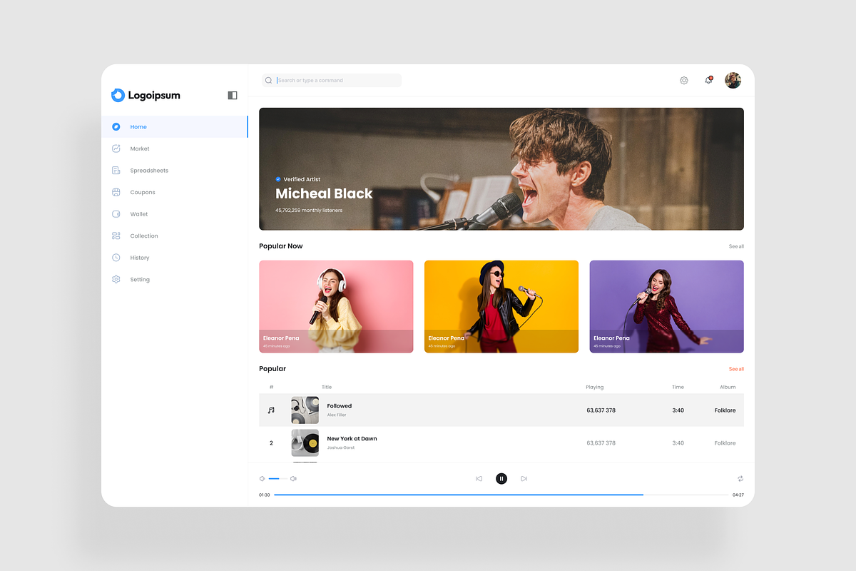 Music Play Dashboard UI Kit, an UI Kit Template by iDoodle Studio
