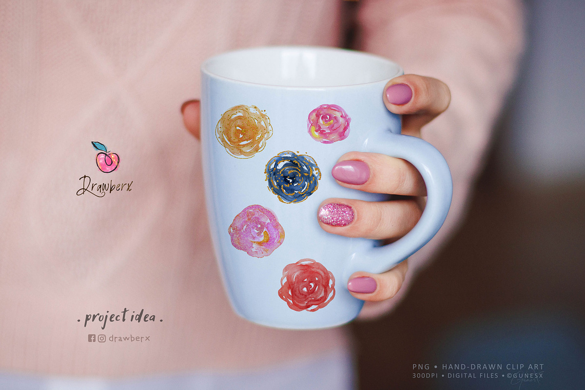 Glitter Flower png Watercolor 070, an Illustration by Drawberx (Photo 6 of 7)