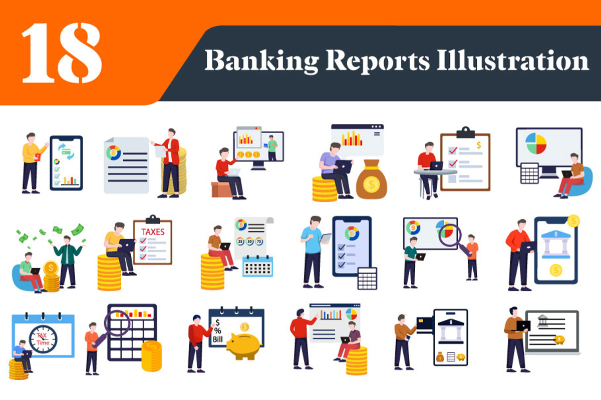 Banking Reports Illustrations Bundle, a Work Illustration by EllaMaiyaali (Photo 2 of 3)