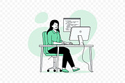 Freelance Woman Working on Computer, a Work Illustration by Partikusi Design (Thumbnail 2 of 3)