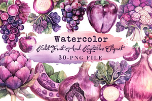 Violet Fruit And Vegetables Clipart, an Illustration by Libby Wishes