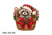 Christmas Raccoon PNG, a Seasonal Illustration by Watercolor design (Thumbnail 1 of 3)