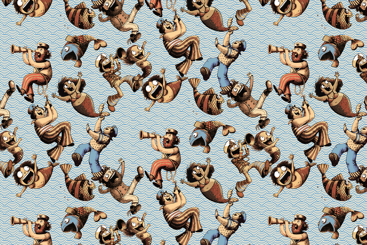 Cheerful sailors and mermaids., a Pattern Graphic by Designs by Helen Trupak (Photo 3 of 3)