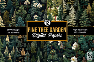 Floral Pine Trees Seamless Patterns