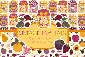Vintage Jam Jars patterns & clipart