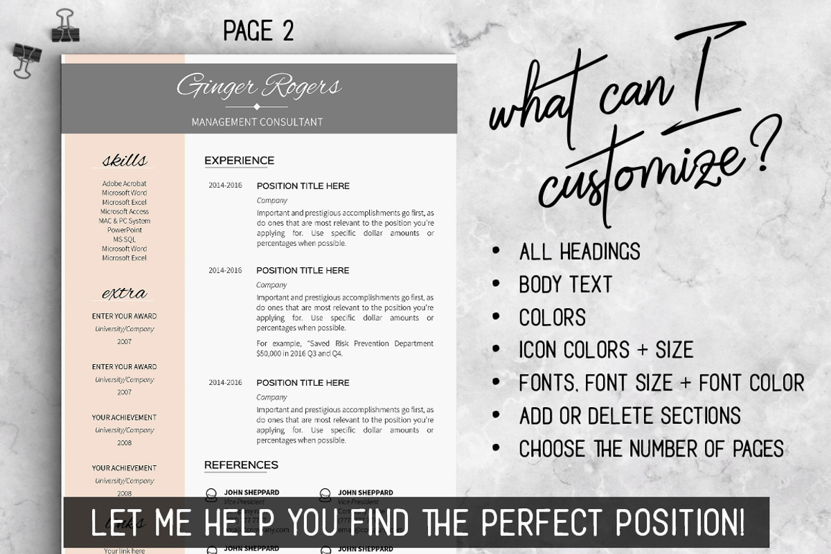 Feminine Resume Template Ginger, a Resume Template by LevelUpResume (Photo 4 of 5)