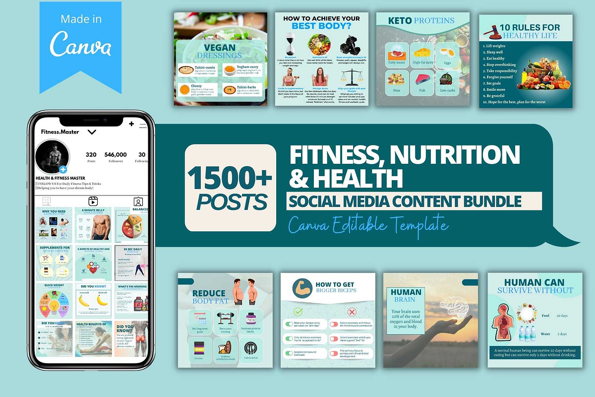 Health & Fitness Bundle -Canva Posts, a Social Media Template by Viral Content Design (Photo 1 of 19)