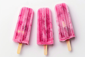 Pink ice cream popsicles on white background, a Food & Drink Photo by AlyaAnd