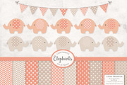 Peach Elephant Clipart & Patterns, an Illustration by Amanda Ilkov (Thumbnail 1 of 3)