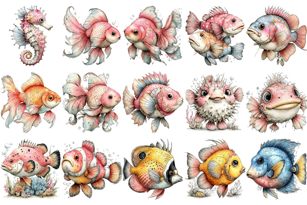Whimsical Sea Fish Clipart, an Illustration by OK Design (Photo 3 of 6)